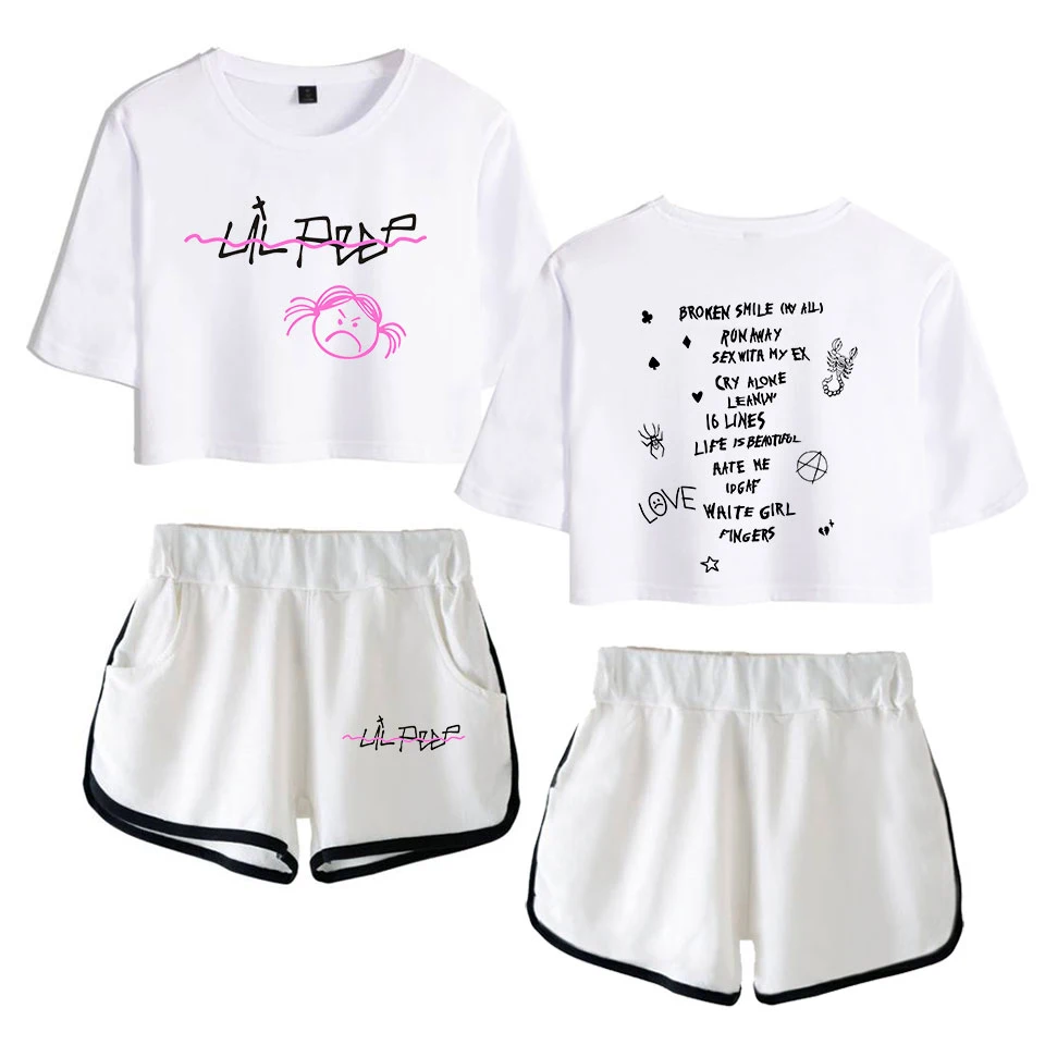 

Ladies suit Lil Peep Women Two Piece Set Summer Crop Tops & Shorts Kpop Sexy Streetwear Fans Summer girls sexy suit Clothes