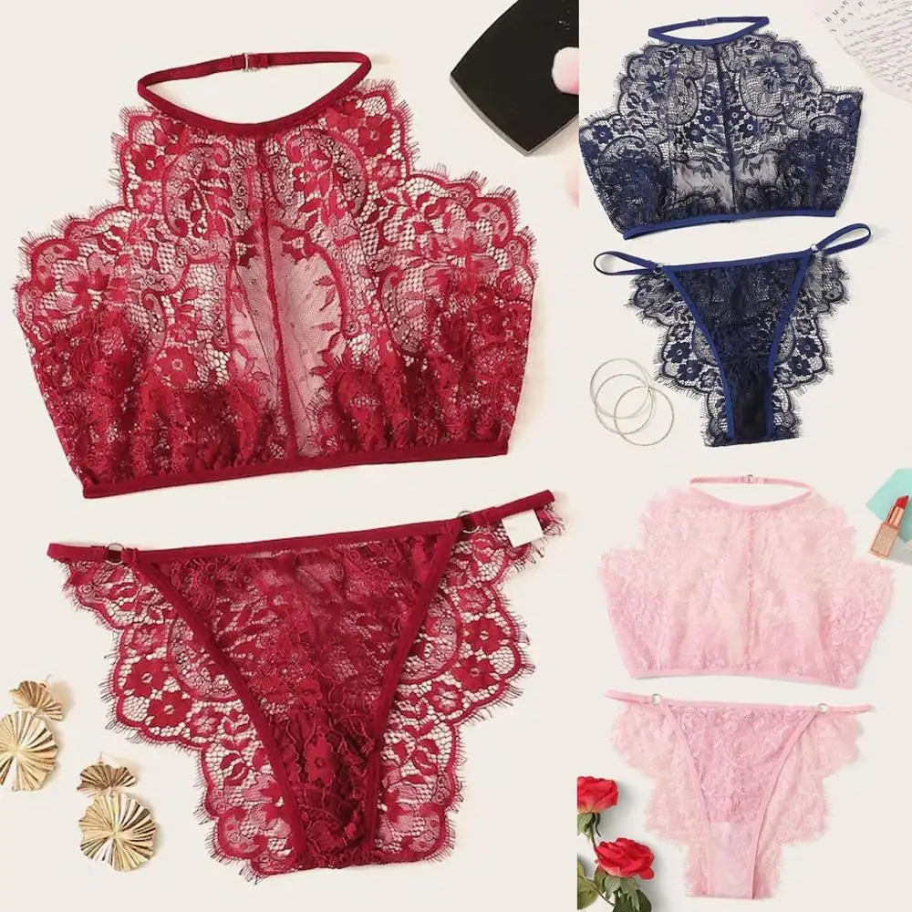 Женский комплект нижнего белья кружевной бюстгальтер с открытой спиной и