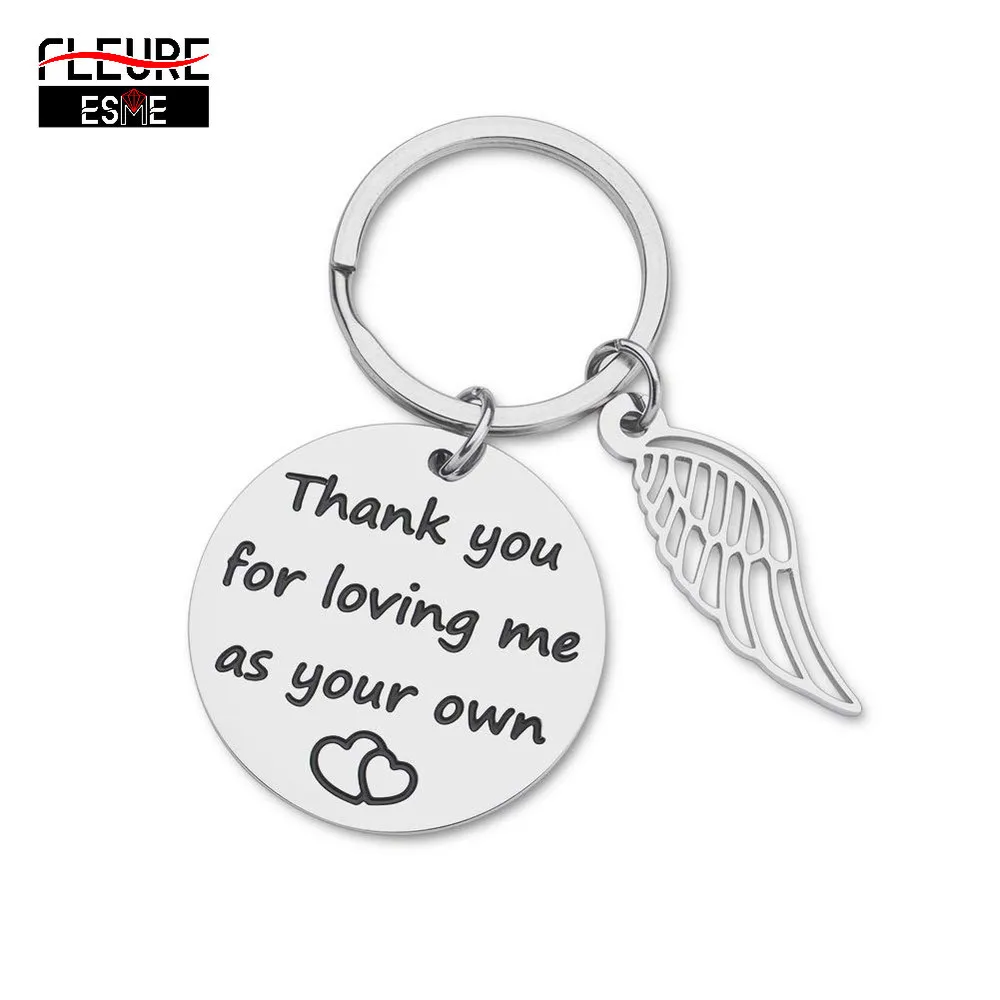 

Step Mom Dad Keychain Adoption Gift from Stepchild Adoptive Parent Thank You for Loving Me As Your Own Birthday Keyring Pendant