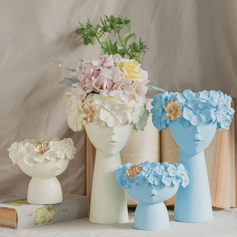 Resin Vase Home Decor Planter Pot Head Sculpture Storage Box Pen Holder Creative Decoration Accessories Art Ornaments | Дом и сад
