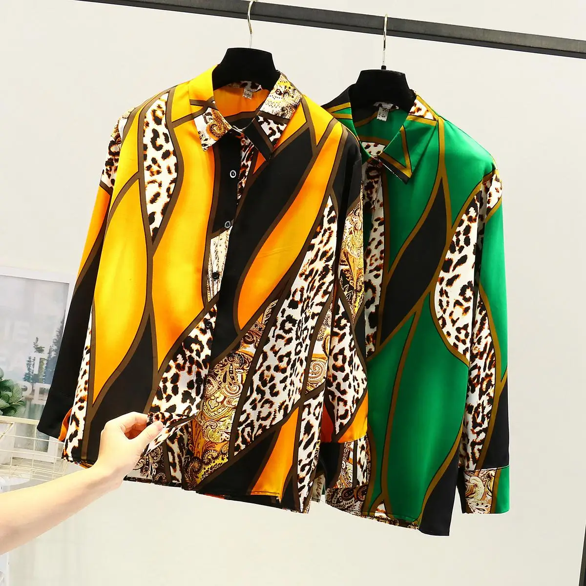 

Women's tops polo shirt loose fashion personality printed tops polo collar casual long sleeve shirt women