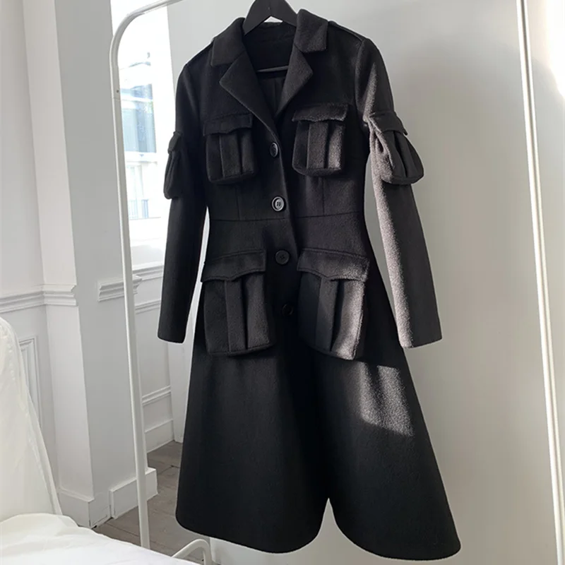 Модное шерстяное пальто женское длинное на осень и зиму новое универсальное