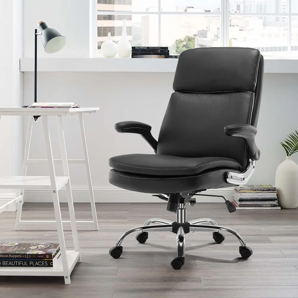 

Yamasoro Leather Office Chair Adjustable High Back Computer Chair Swivel Executive Gaming Chair with Flip up Armrest for men