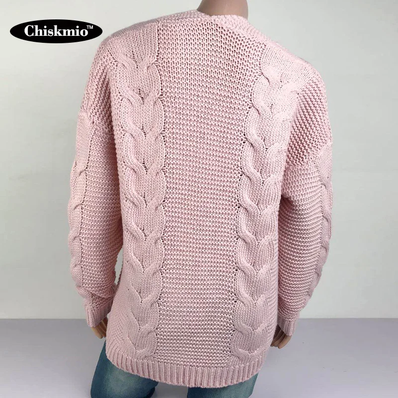 Женский плотный вязаный свитер Chiskmio Свободный кардиган с длинными рукавами