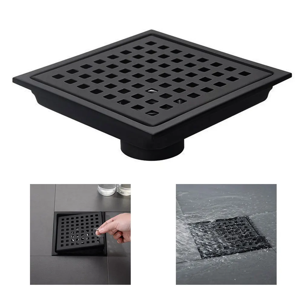 

Floor Black Drains Bathroom Grille Shower Drain Modern Pure Black Invisible Shower Floor Drain Square Shower Floor Drain