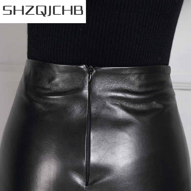 

JCHB 2021 New Arrival Women A Line Skirts Genuine Leather Solid Wrap Skirts Elegant Slim Fit High Waist Falda Mujer Plus Size S