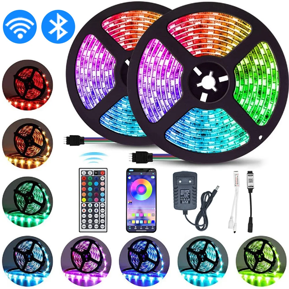 Светодиодный светильник Luces светодиодный RGB 5050 лента 5 м 10 15 20 DC 12 В гибкий полосный