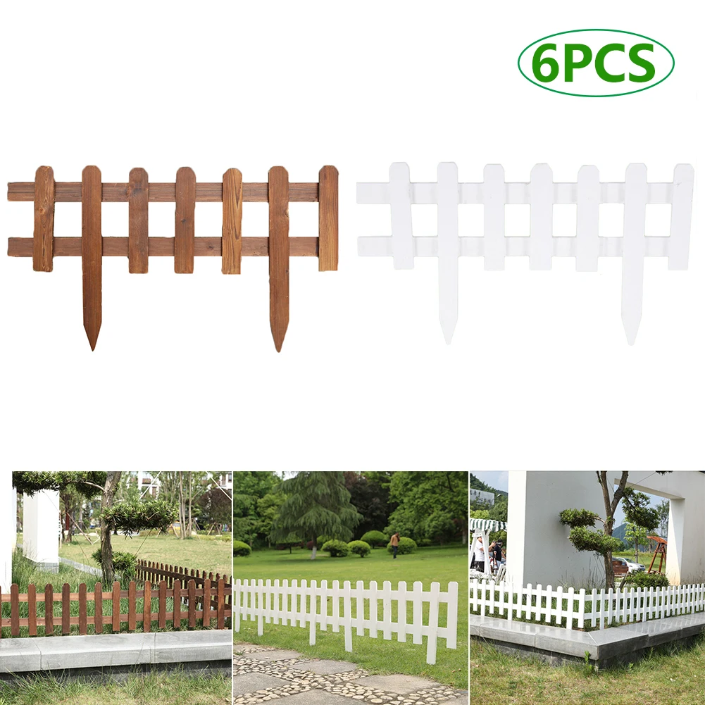 

6pcs Wood Picket Garden Fence Outdoor Garden Lawn Insert Fence Edging Fencing Backyard Home Decoration