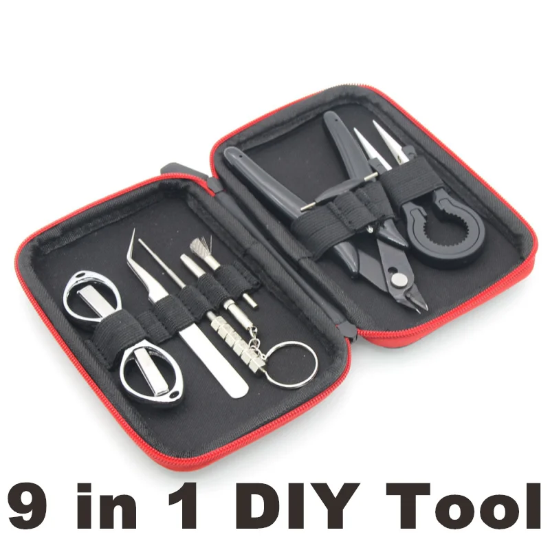 9 in 1 Mini Tool Kit Bag Ceramics Tweezers Pliers Wire Band Coil Jig Cotton For RDA RTA RBA X9 Accessories Coiling | Инструменты