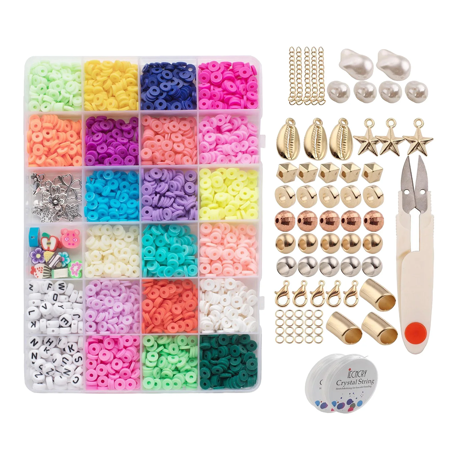 

3200piece / Box Flat Round Polymer Clay Spacer Beads for Bracelets Jewelry