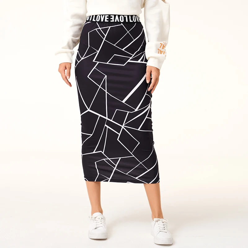 Облегающая Юбка Женская эластичная юбка-карандаш с буквенным принтом и поясом