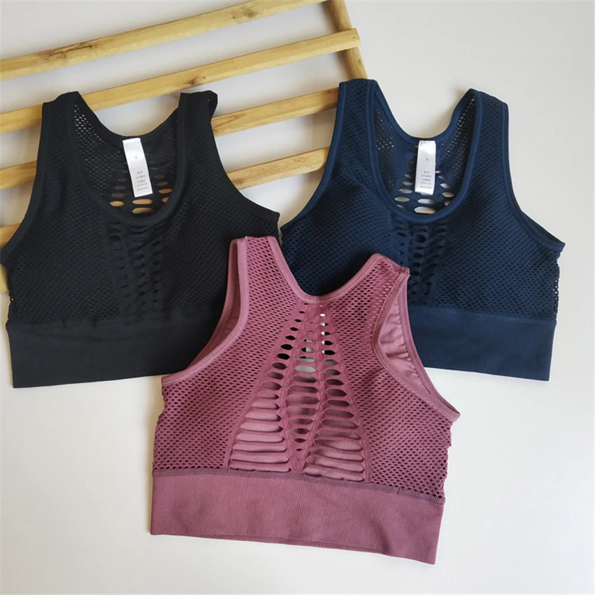 

Women Sports Bra Sexy Mesh Brathable Sports Top Push Up Female Gym Fitness Sports Underwear Female Seamless Running Fitness Bras
