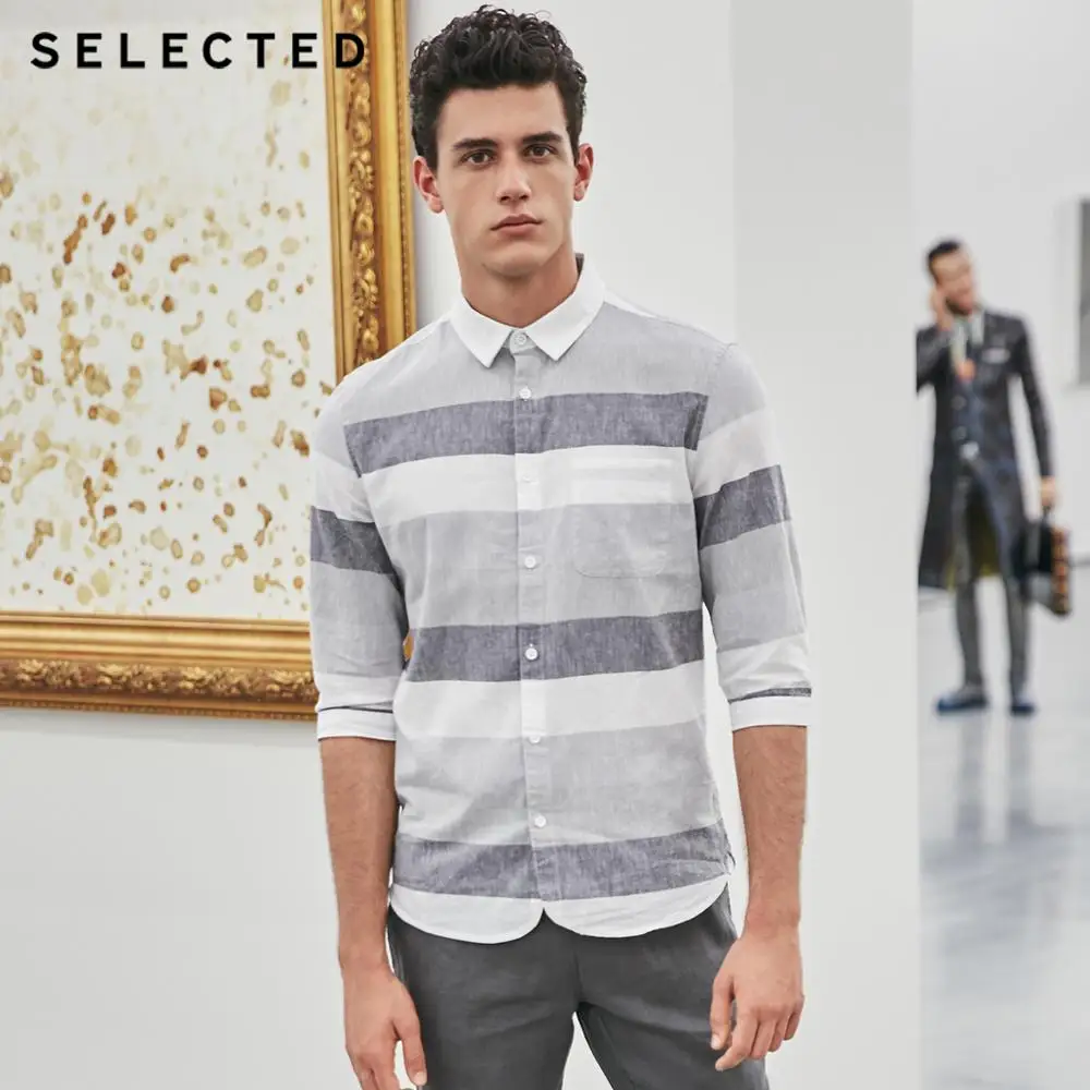 Выбранный полосатый облегающий Повседневный рукав три четверти рубашка C |