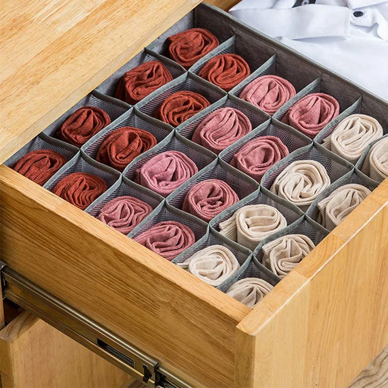 

2 Pcs Closet Socks Organizer Drawer, 24 and 16 Cell Gray & 1 Pcs 30L Foldable Storage Bin with Lid Organizer Box