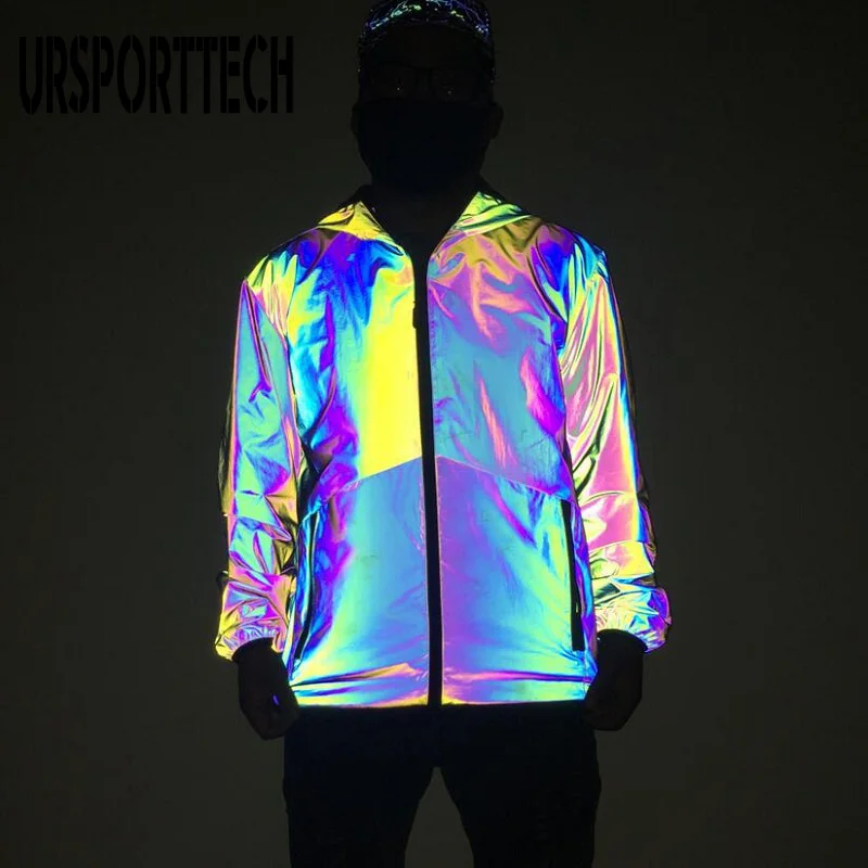 Осень Зима 2020 новая ночная цветная Светоотражающая куртка с капюшоном мужская