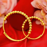 classic 18k gold push pull bangle for women children female lucky beads bracelets jewelry birthday gift