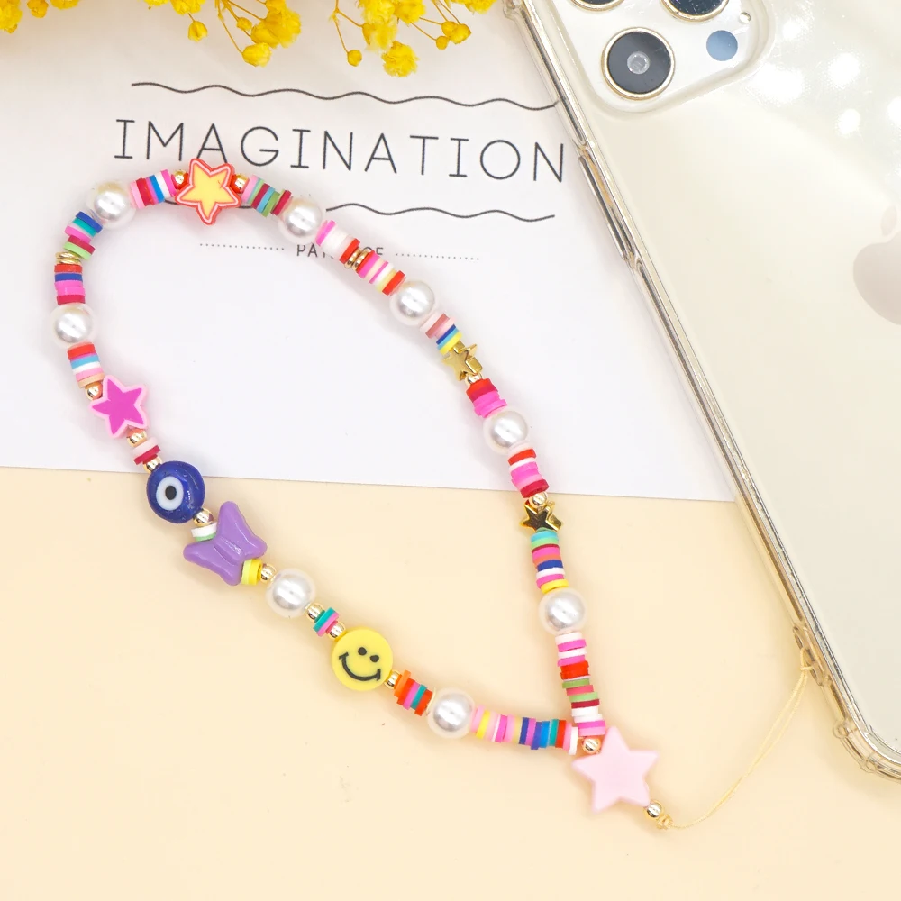 Go2Boho Crystal Rainbow Pearl Butterfly Phone Chains Set Summer Jewelry for Mobile Beaded Phone Chain 2023 Trend Women Jewellery images - 6