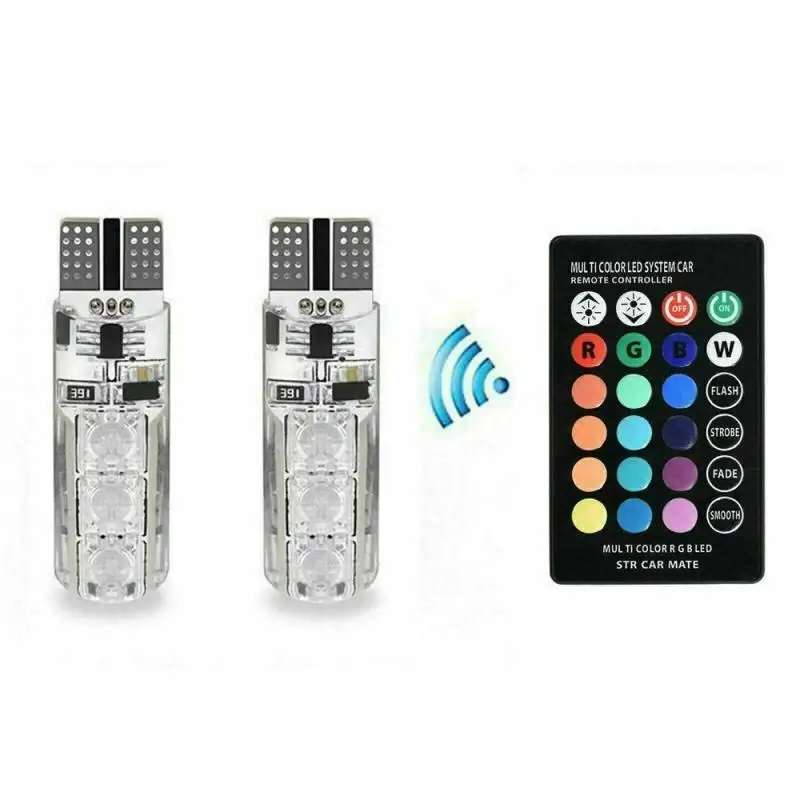 Разноцветные светодиодсветодиодный лампы RGB T10 W5W 194 168 автомобильные купольные