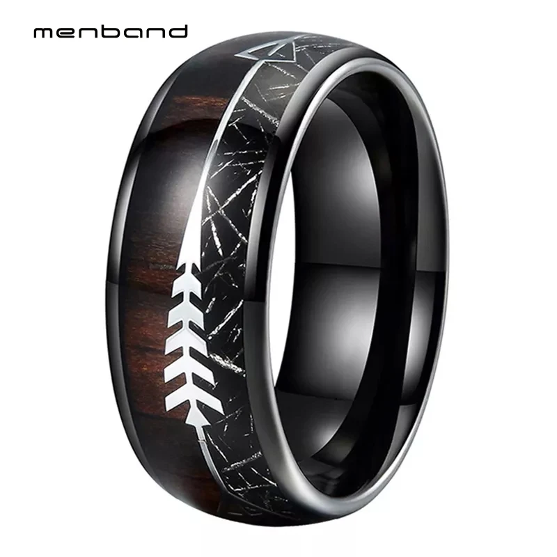 Черный Мужской Перстень вольфрамовый свадебный браслет со стрелкой черный