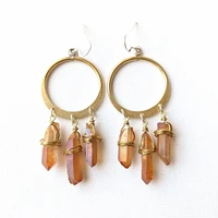 bohemian hoop earrings quartz earrings natural crystal earrings chandelier earrings brass hoop earrings gift for wife