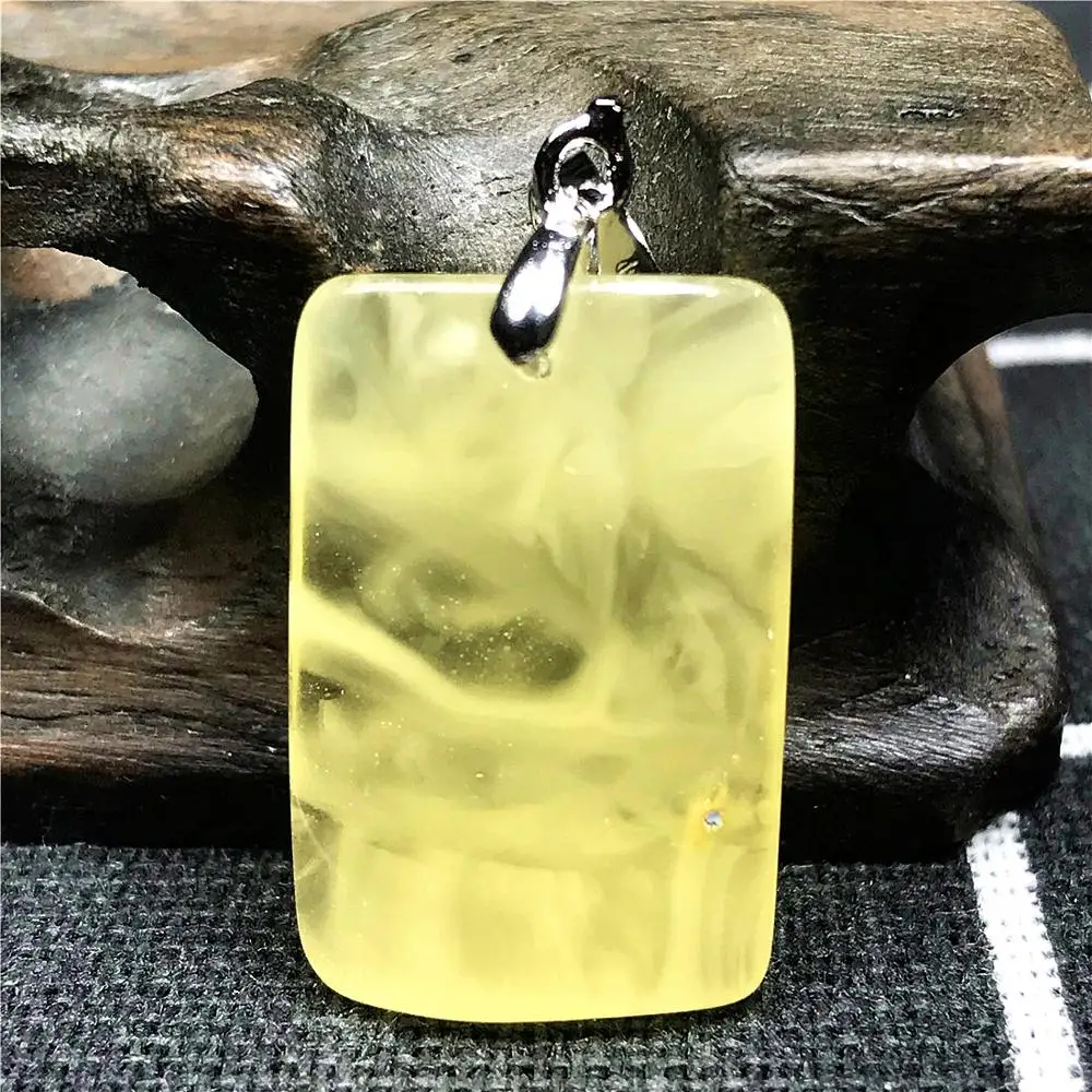 

Genuine Natural Yellow Amber Pendant Jewelry For Woman Lady Man Silver Clear Crystal 23x15x5mm Rectangle Beads Gemstone AAAAA