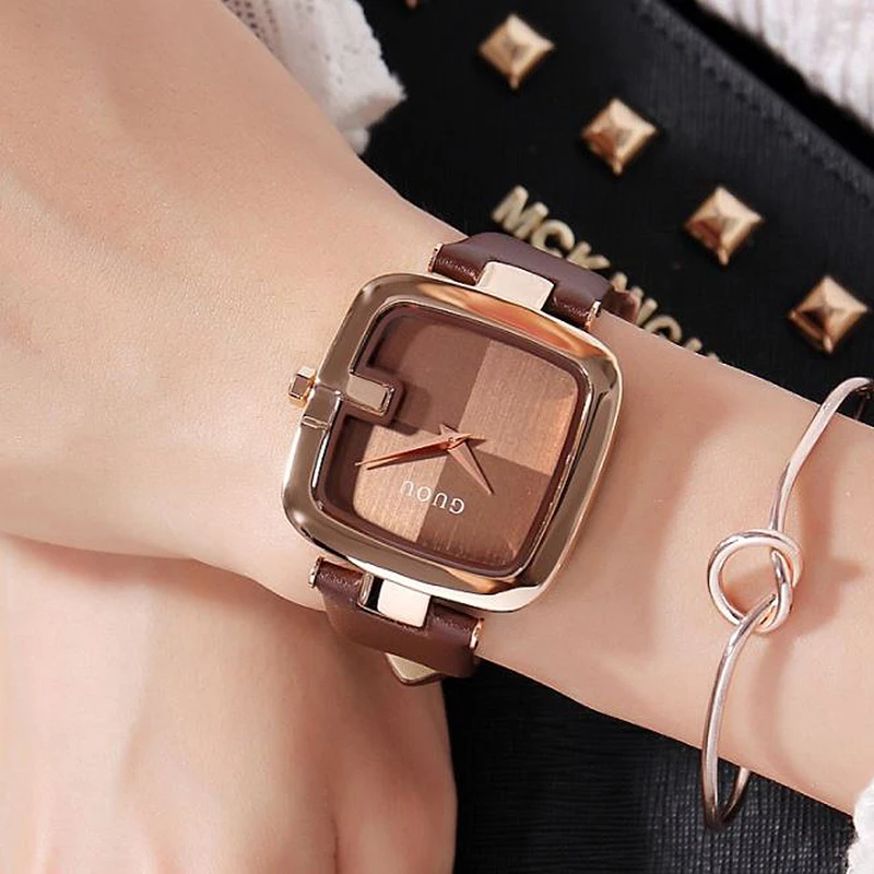 Модные брендовые женские Часы Guou из натуральной кожи 2020 часы с браслетом