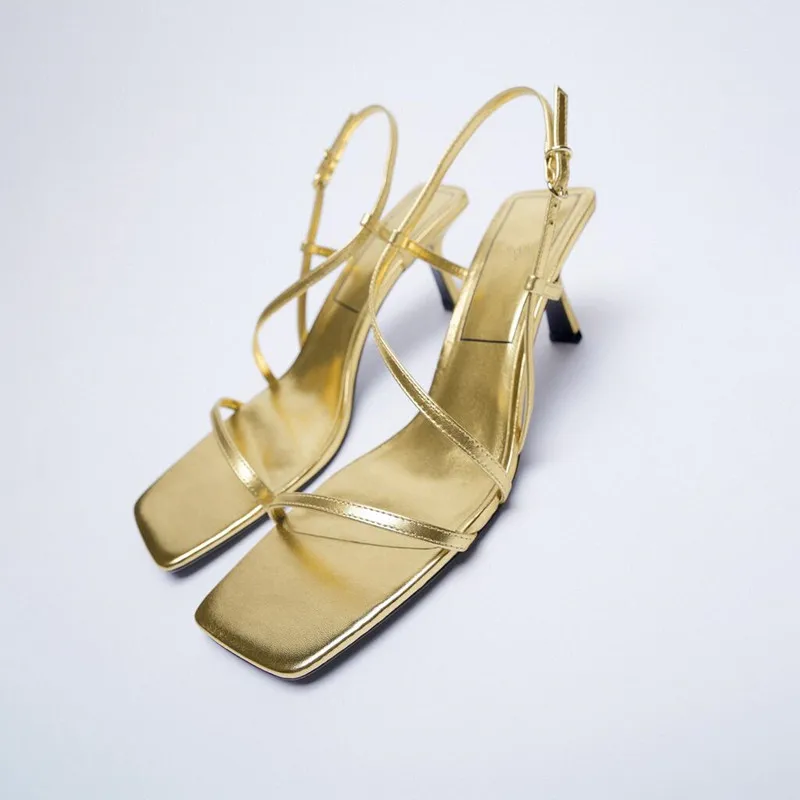 

ZAR Sandals Women 2021 Luxury Brand Summer New Fashion Square Toe High Heel Design Sexy Buckle Muller Sandals And Slippers Woman