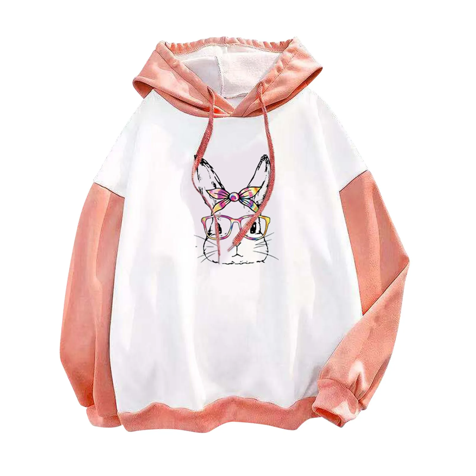 

Толстовка с капюшоном для девочек-подростков, свитшот с принтом кролика, пуловер в стиле Харадзюку, пуловер с длинным рукавом, топы, Повседн...