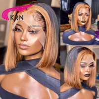 honey blonde highlight color lace part human hair wigs for women short bob wig brazilian remy glueless lace frontal wig