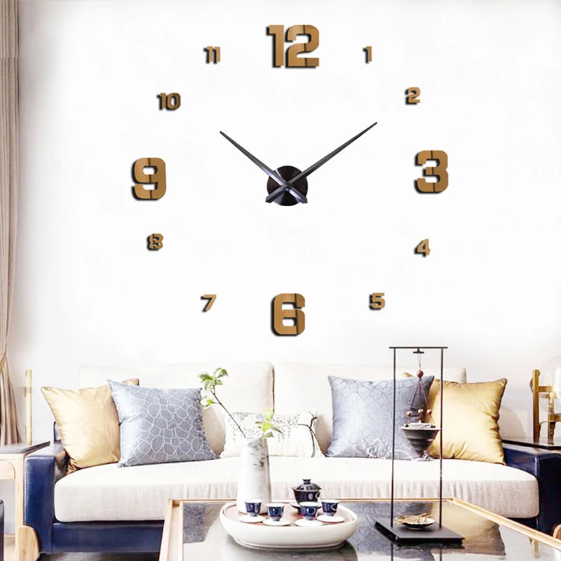 Объемные кварцевые часы из зеркальных стикеров модные в современном дизайне для