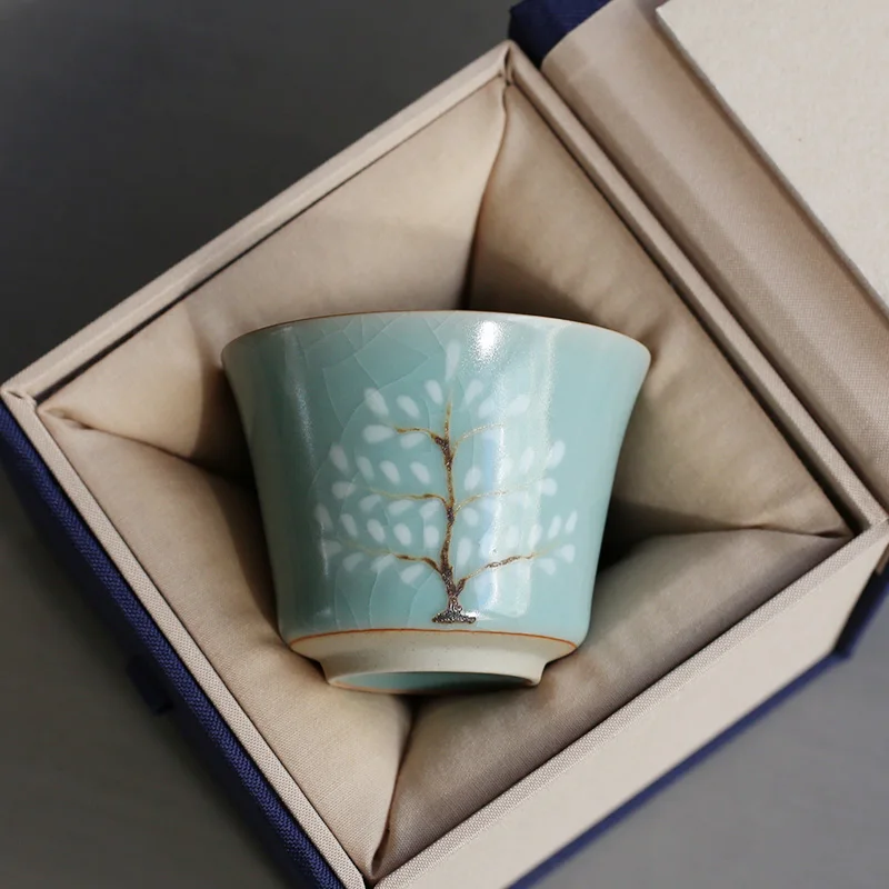 

40/70/80ml Ru Kiln Ice Crack Glaze Teacup Ceramic Cup Kung Fu Tea Set Master Cup Porcelain Tea Cups Water Teaware Pu'er Tea Bowl