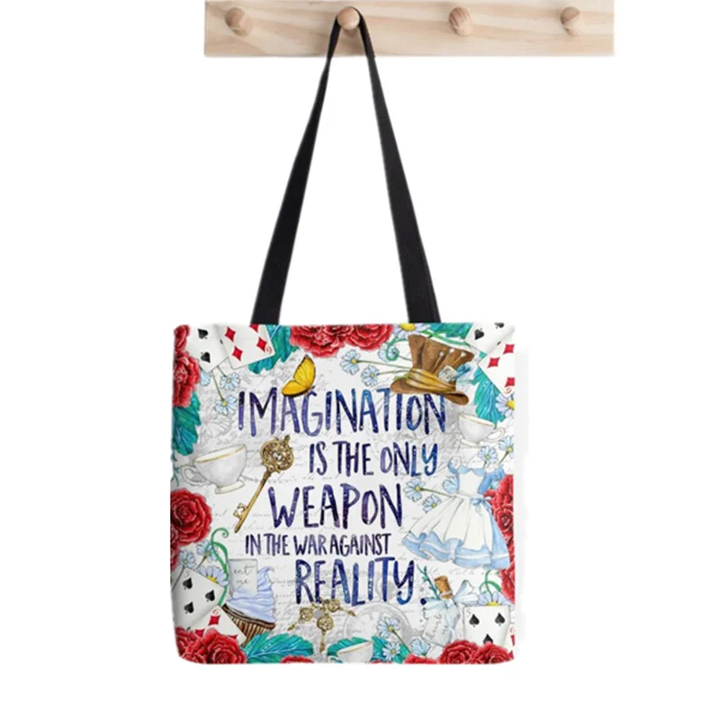 2021 Shopper Alice in Wonderland Printed Tote Bag women Harajuku shopper handbag girl Shoulder shopping bag Lady Canvas Bag