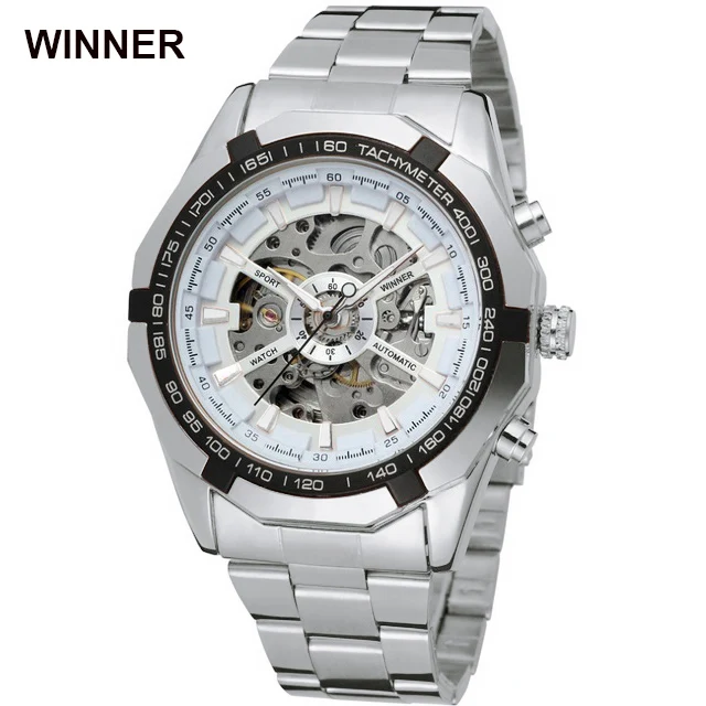 silver white FORSINING Брендовые мужские автоматические часы роскошные механические часы с скелетом мужские золотые часы из нержавеющей стали Relogios Masculino - Цвет: silver white