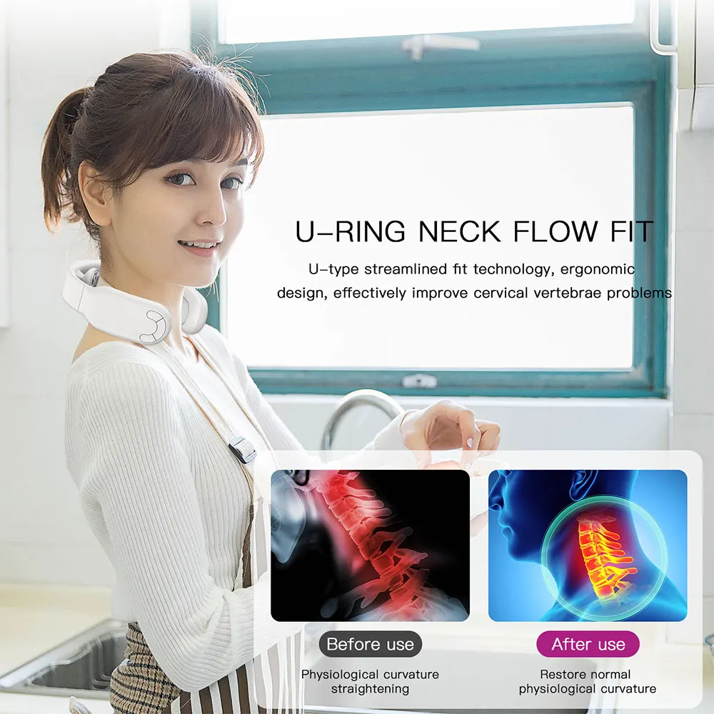 

Electric Neck Massager with Heat Cervical Vertebra Massage Pulse Back 3 Modes Remote Control Heating Pain Relief Relaxation