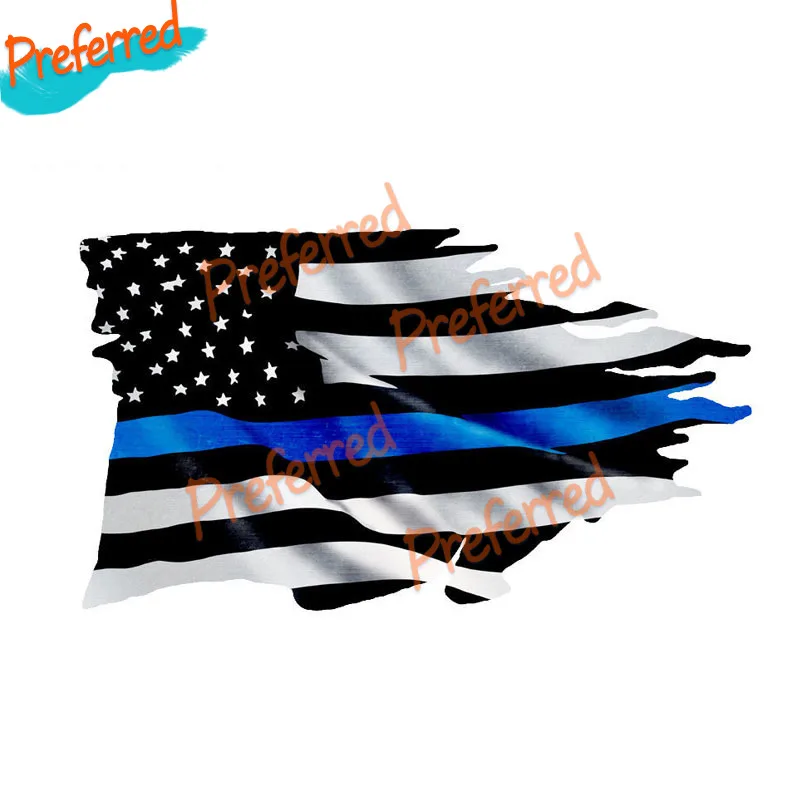 

Hot Sell Interesting USA Police Thin Blue Line Tattered Flag Decal Motocross Racing Laptop Helmet Trunk Car Sticker Die Cutting