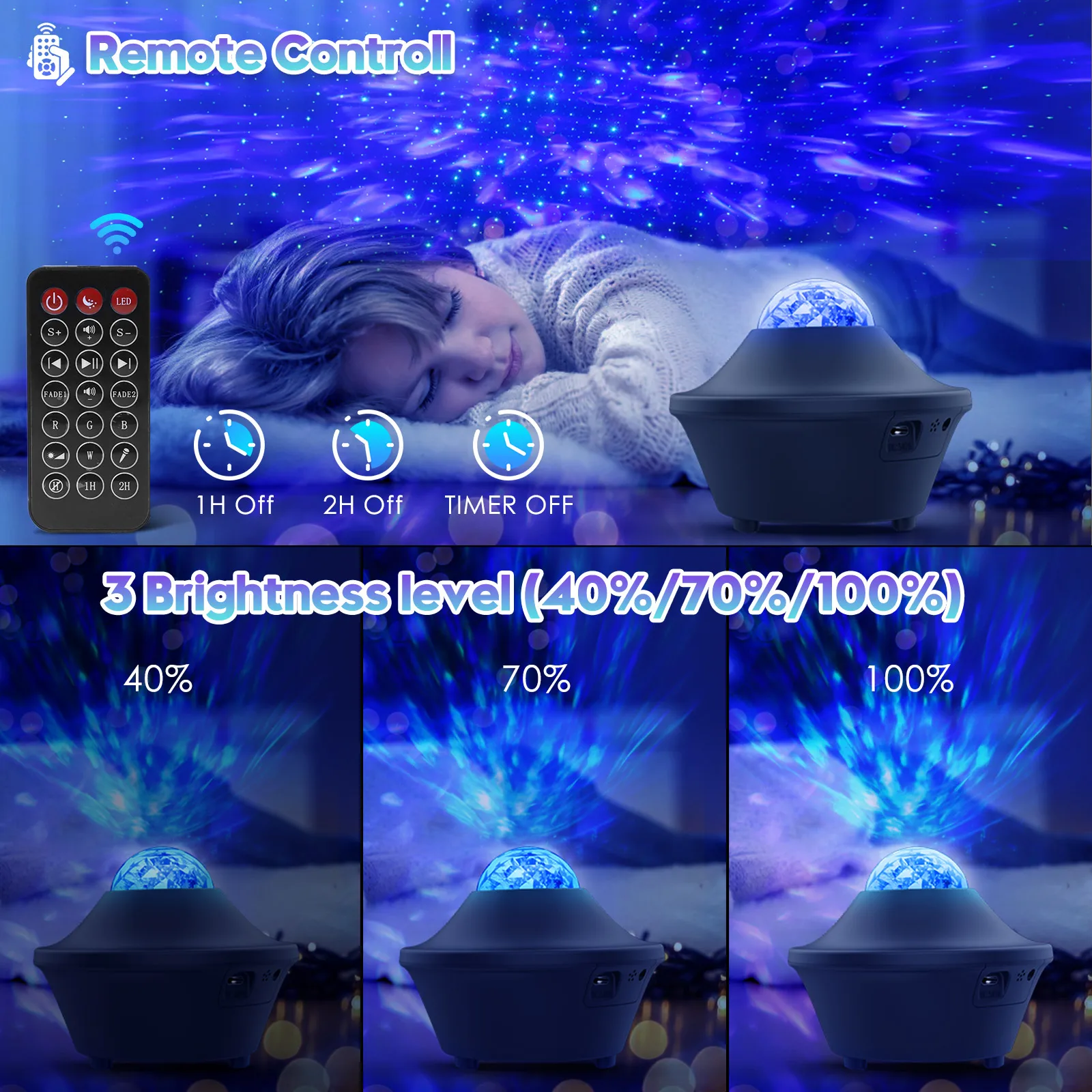 Colorful Starry Sky Galaxy Projector Nightlight Child Bluetooth Music Player Star Night Light Romantic Projection Lamp Kids Gift | Лампы и