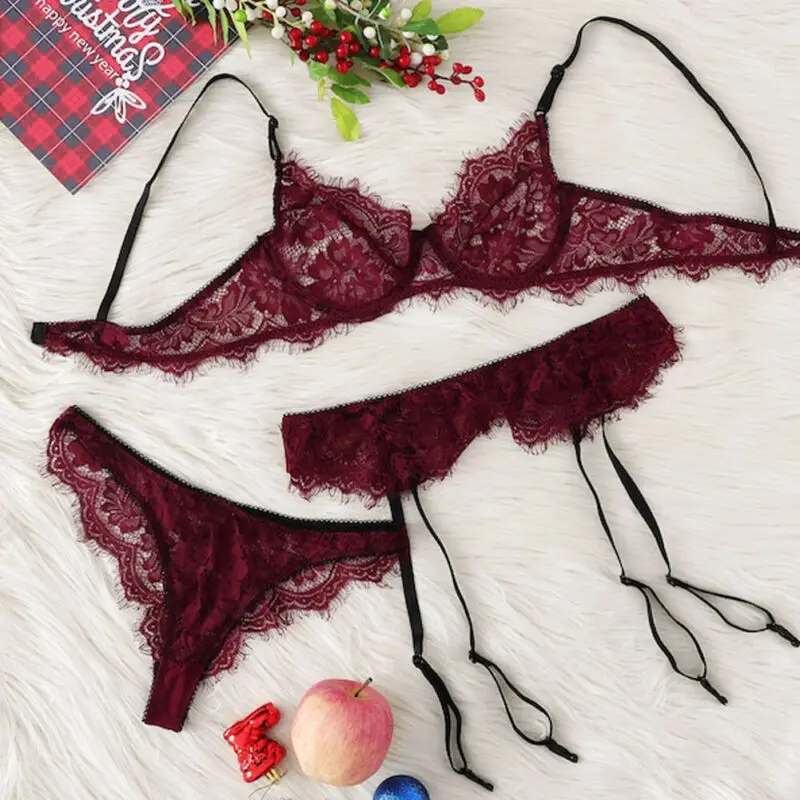 Бюстгальтер набор нижнего белья комплект из 3 предметов женский сексуальный