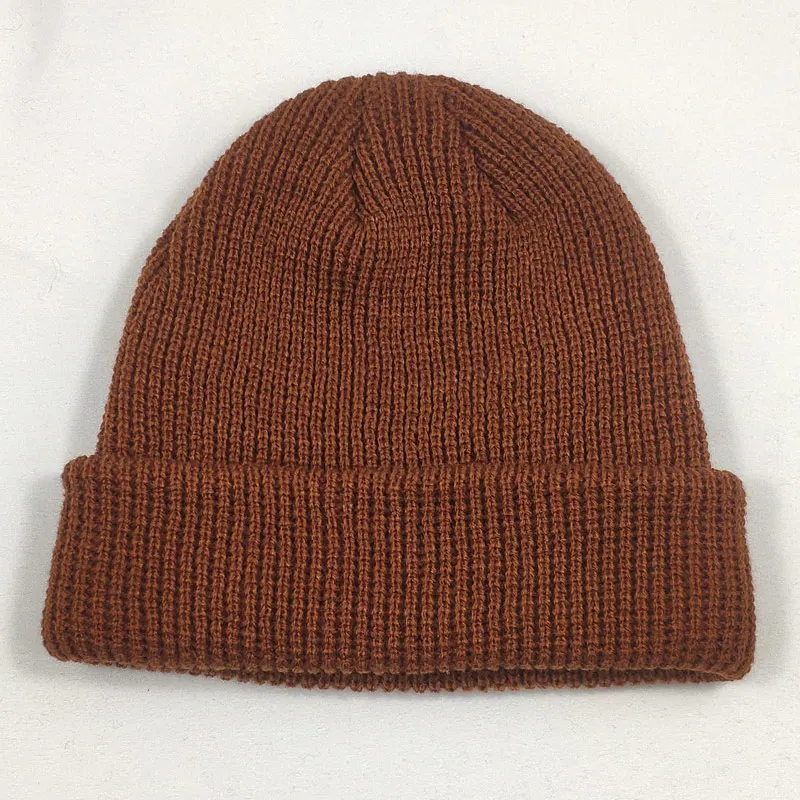 brown Solid Colors Short Beanies Hat for Men Women Winter Knit Cap Skullies Yellow Orange Beige Grey Navy Black - Цвет: brown