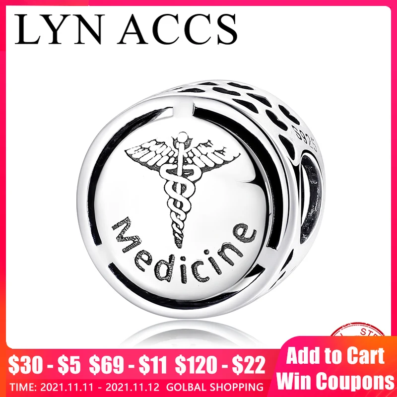 Стерлинговое Серебро 925 пробы символ медицины круглые бусины аксессуары