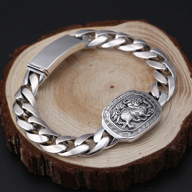 Verkauf Männer Der 925 Silber Armband Reichtum Gott Beast Pi Xiu Sterling Silber Link Kette Armbänder Mit Schnalle Verschluss Edlen Schmuck TSB523