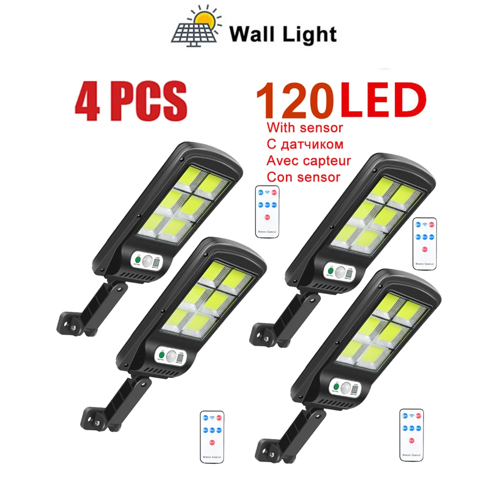 

4pcs tabular oblong 3 Modes 120LED Solar Wall Light PIR Motion Sensor Outdoor Waterproof Garden Solar Power Street Path Lamp rem