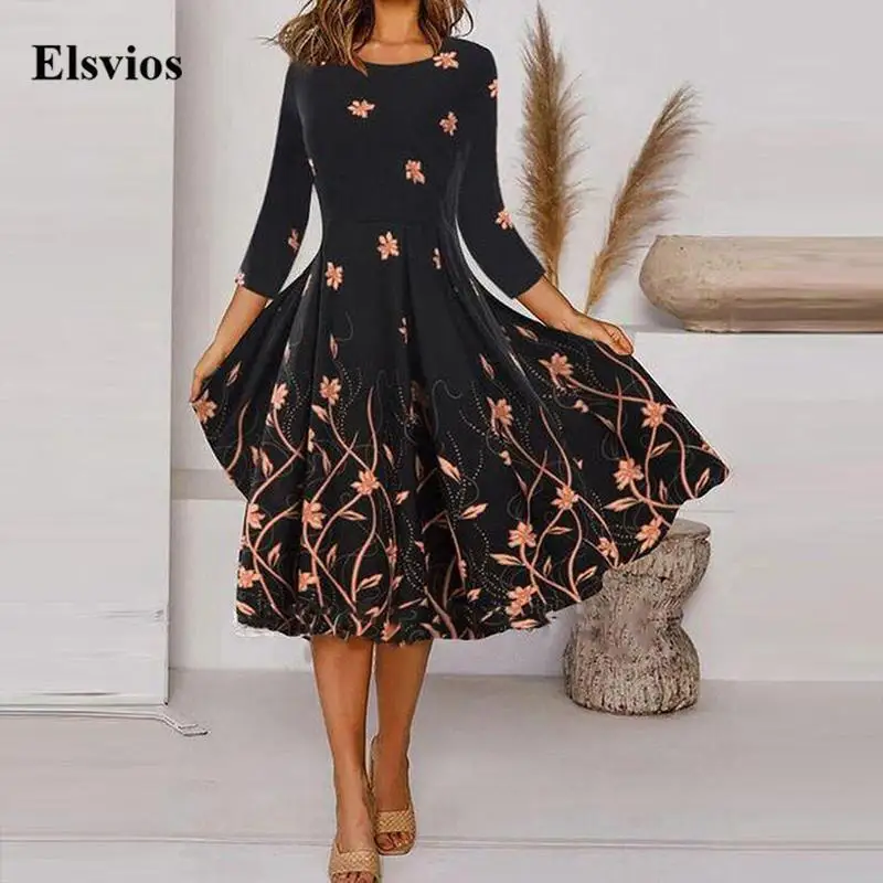 

Женское офисное платье-трапеция, Элегантное повседневное праздвечерние чное платье с цветочным принтом, модное плиссированное платье в ст...