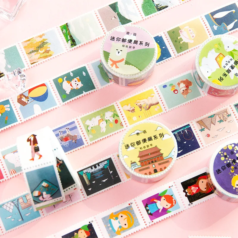 

Vintage Stamp Series Cartoon Animal Plant Decorative Adhesive Tape Masking Washi Tape DIY Scrapbooking Sticker Label Stationery