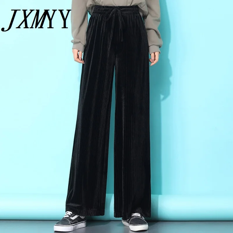 JXMYY Новинка осени 2021 золотистые бархатные широкие брюки женские драпированные