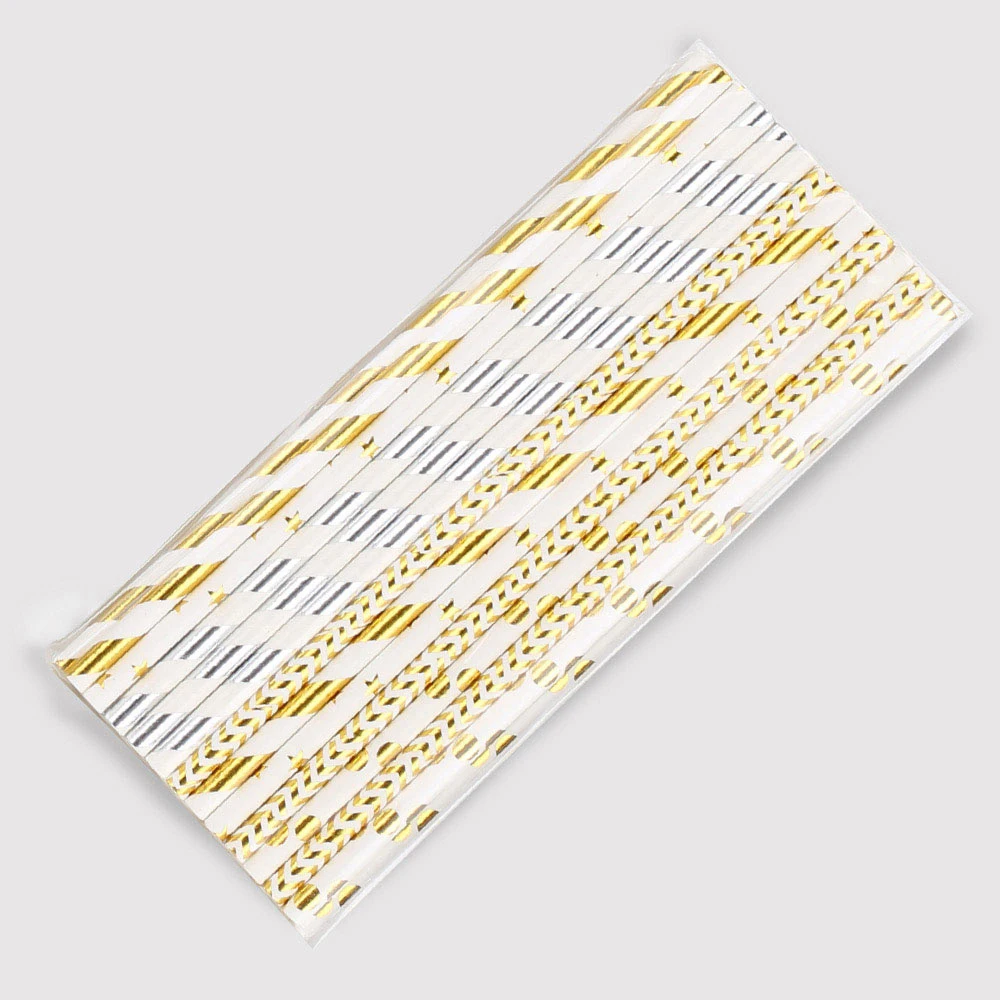 Mixed Gold Silver 25 шт питьевой бумаги соломинки Беби-Шауэр Свадьба День рождения соломы подарок на Рождество Хэллоуин вечерние мероприятия поставки - Цвет: Mixed Gold Silver