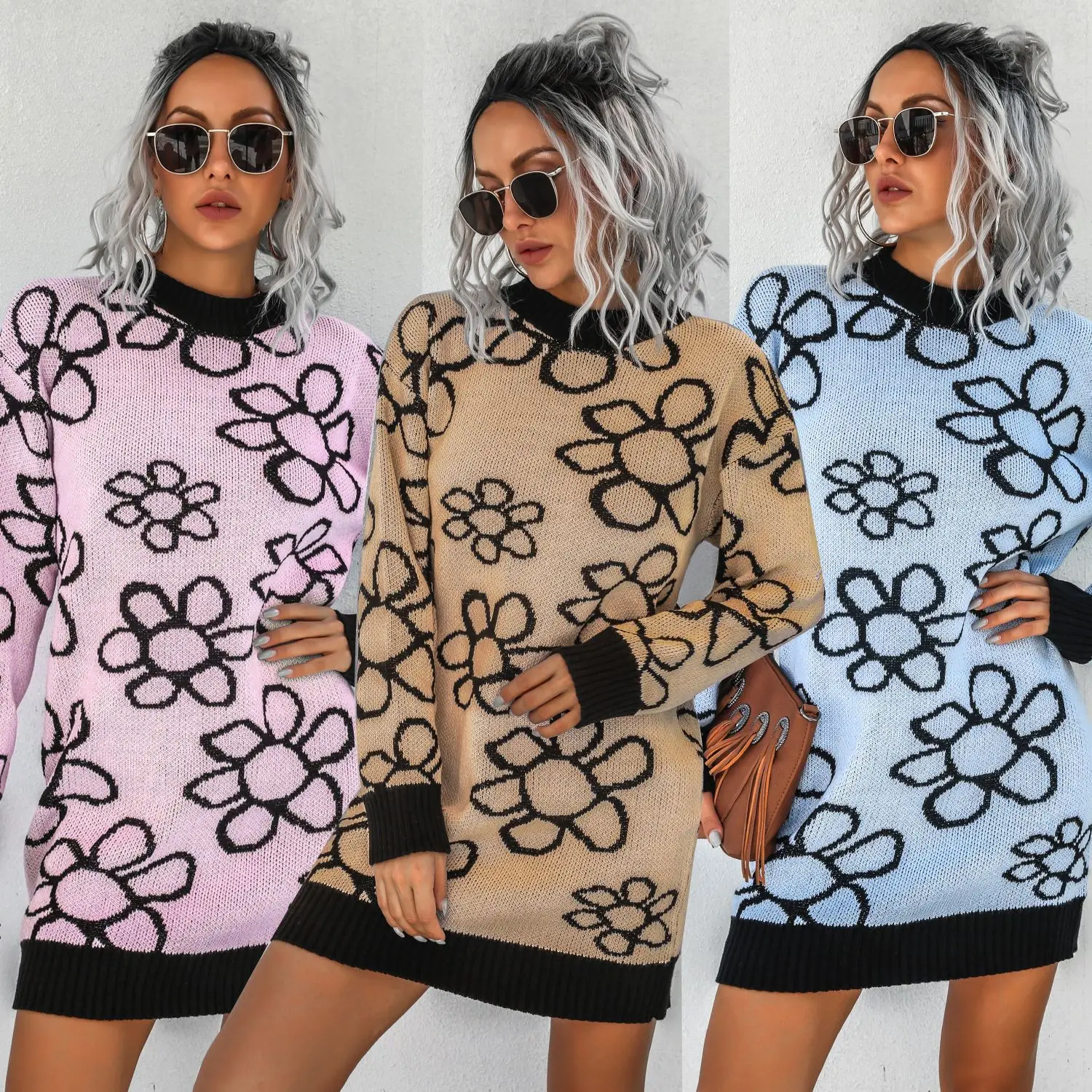 

2021 women's autumn and winter new sweater skirt knitted dress