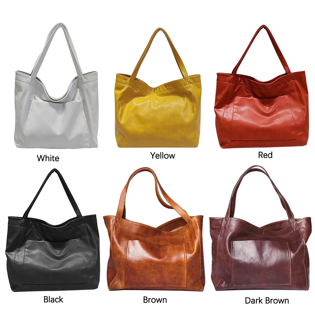 

Fashion Pure Color Tassels Large Capacity Shoulder Bag Large Tote Handbag Women Oil Wax PU Solid Color Shoulder Bag Casual