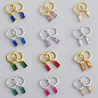 Женские прямоугольные ювелирные украшения INZATT, из настоящего серебра 925 пробы, разноцветные, серьги-кольца с цирконом