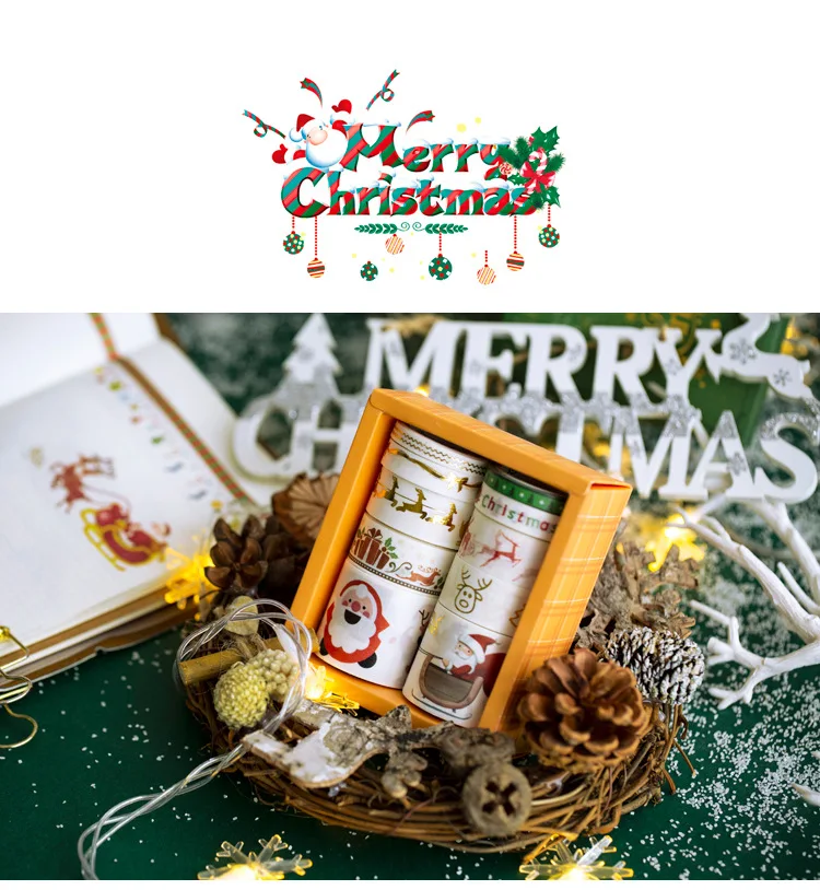 10pcs/set Happy Christmas cute Release paper tape set Lovely New Year style decorative tape bullet journal sticker kawaii