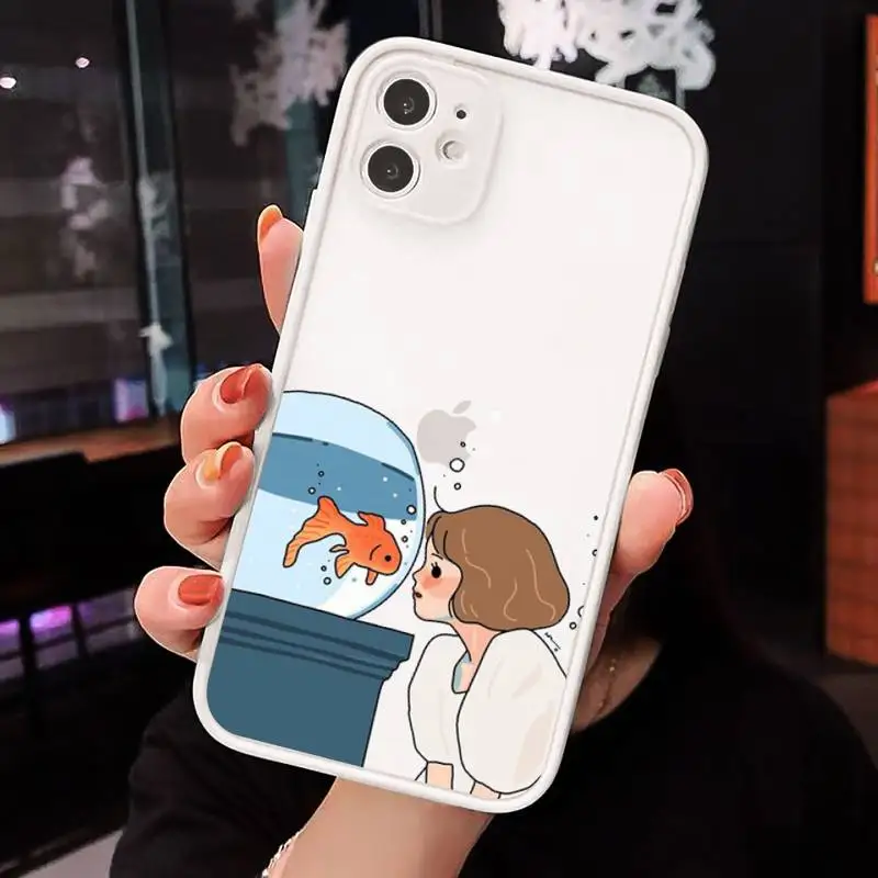 

Aesthetic cartoon girl Phone Cases matte transparent For iphone 7 8 11 12 plus mini x xs xr pro max cover